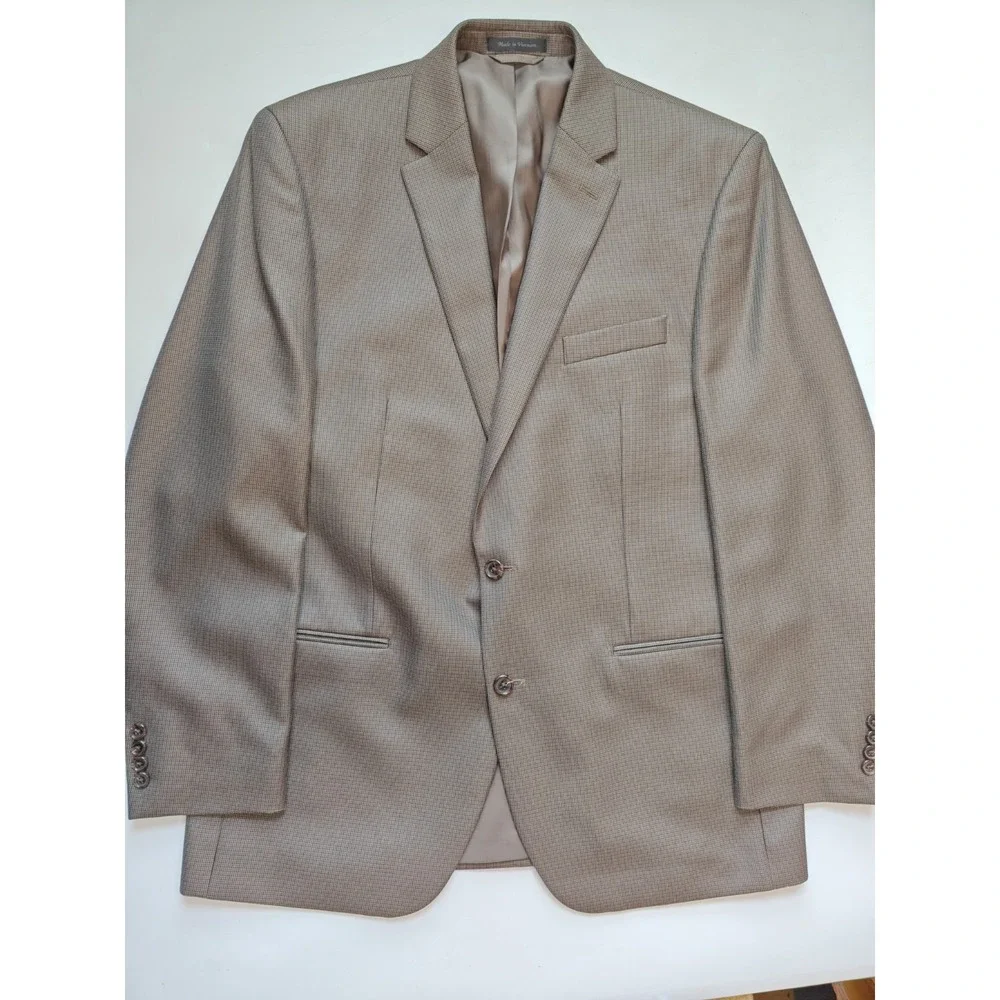 Lauren Ralph Lauren Mens Sports Coat 44L Brown Blue Geometric 2 Button Blazer